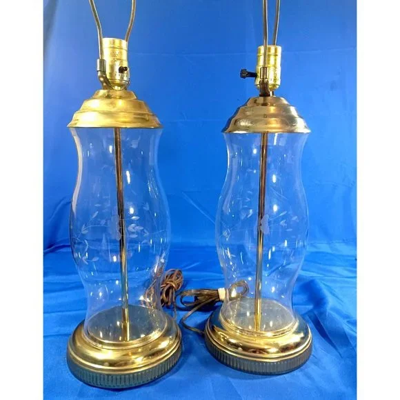 2 Vintage  28" Tall Princess House Heritage Brass Crystal Table Lamps Set Rare - Picture 2 of 11